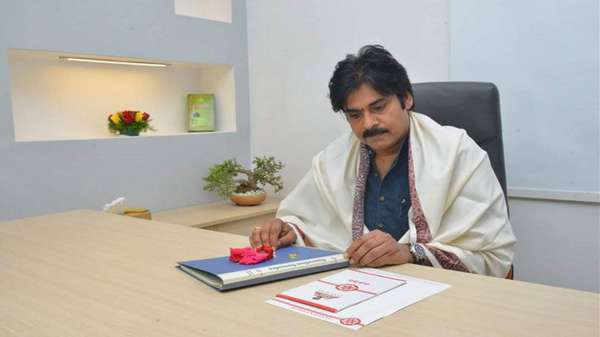 Actor Pawan Kalyan's Jana Sena Party office inaugurated in Hyderabad on Tuesday. Director Trivikram, producer D. Suresh Babu and others were present.