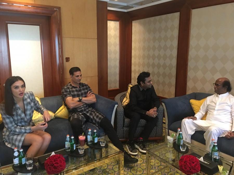 Celebs like Rajinikanth, Akshay Kumar, Amy Jackson, Shankar, A.R Rahman at 2.0 press meet in Dubai. Rajinikanth,Akshay Kumar,Shankar,A.R Rahman,2.0 press meet,2.0,2.0 press meet pics,2.0 press meet images,2.0 press meet stills,2.0 press meet pictures,2.0 press meet photos