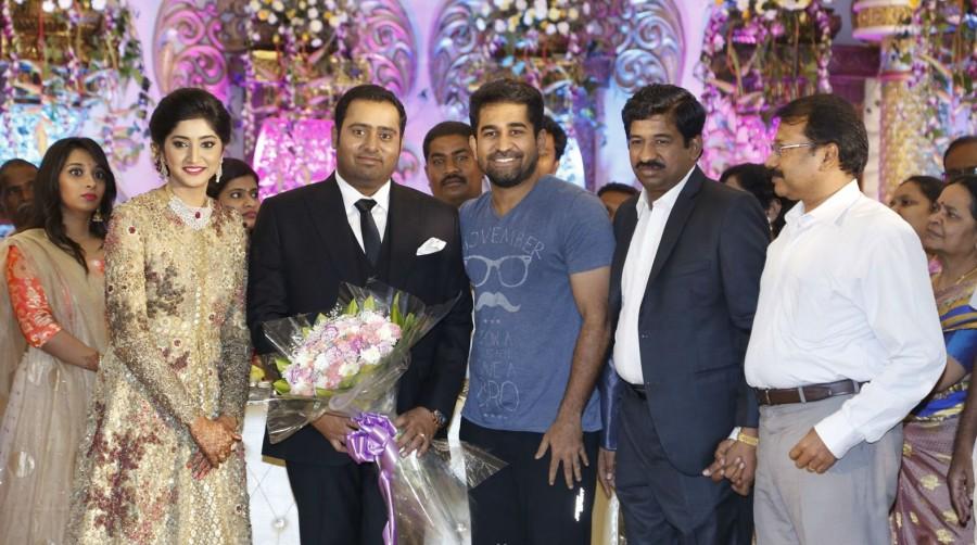 Vijay Antony spotted at Abinesh Elangovan and Nandhini Wedding Reception. Vijay Antony,Arya,K Bhagyaraj,T Rajendar,Venkat Prabhu,Abinesh Elangovan and Nandhini Wedding Reception,Abinesh Elangovan and Nandhini