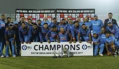 Chasing a daunting target of 338 runs, the Kiwis could only manage 331/7 in their allotted 50 overs. Colin Munro (75), skipper Kane Williamson (64) and Tom Latham (65) were the major contributors for New Zealand. For India, pacer Jasprit Bumrah scalped three wickets and leg-spinner Yuzvendra Chahal took two. India have clinched the three-match ODI series 2-1. The visitors had won the series opener in Mumbai by six wickets before the Indians won the second match by the same margin in Pune to draw level. India captain Virat Kohli was declared the man of the series for scoring 263 runs in the three matches. He has notched up two centuries in this series. This was the first day-night match at this venue. The Kiwis were off to a flying start with openers Martin Guptill and Munro going after the Indian bowlers.