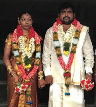 Actor Kaali Venkat and Janani tied the knot in a traditional Hindu wedding at Thiruporur Murugan Temple.