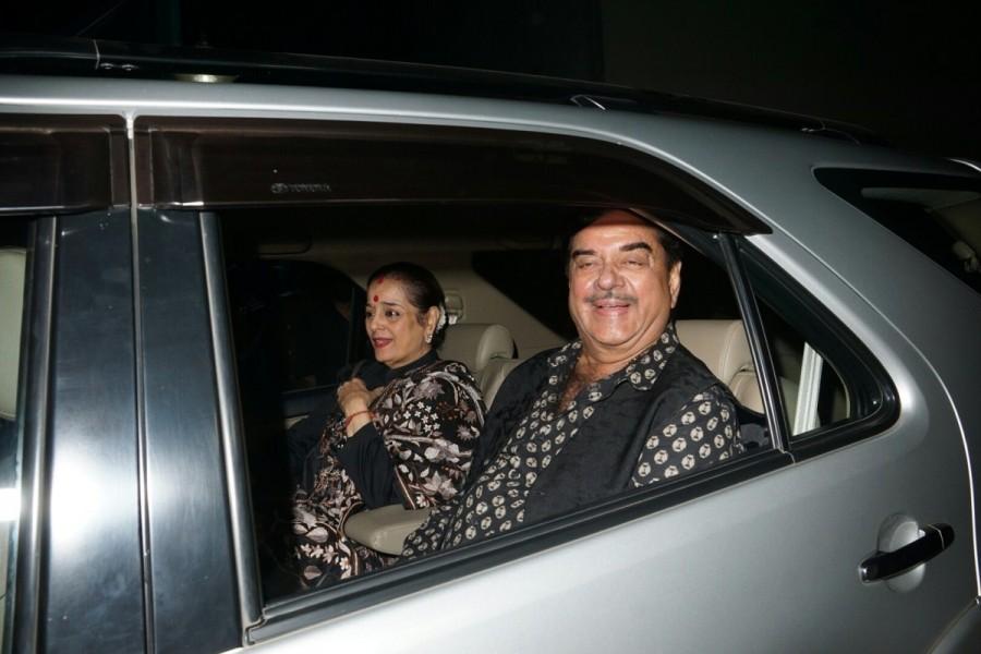 Actor Shatrughan Sinha along with his wife Poonam Sinha at the special screening of upcoming film "Ittefaq" in Mumbai on Oct 30, 2017. Sonakshi Sinha,Karan Johar,Mandira Bedi,Chunky Pandey,Shatrughan Sinha,Ittefaq,Ittefaq Special screening,Ittefaq Special screening pics,Ittefaq Special screening images,Ittefaq Special screening stills,Ittefaq Special screening pictures,Irrfan Khan