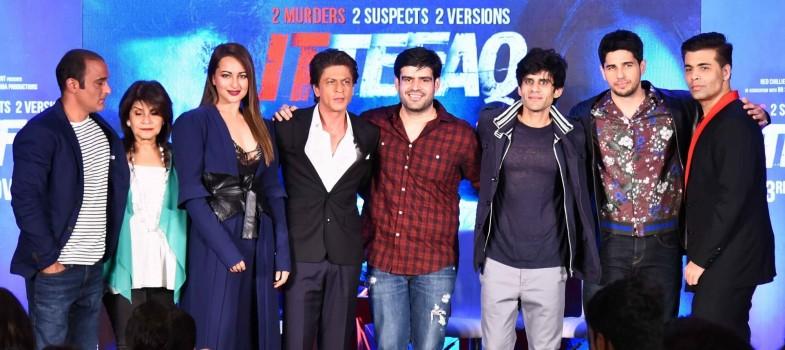 Actors Shah Rukh Khan, Akshay Khanna, Sonakshi Sinha, Sidharth Malhotra and filmmaker Karan Johar during a press conference of the upcoming film 