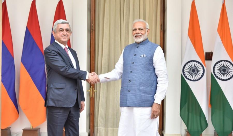 Prime Minister Narendra Modi on Friday met Armenian President Serzh Sargsyan and discussed ways to boost bilateral ties. "Reinvigorating age-old ties. PM @narendramodi meets President Serzh Sargsyan of Armenia, discusses ways to intensify cooperation," External Affairs Ministry spokesperson Raveesh Kumar tweeted. Narendra Modi,Armenian President Serzh Sargsyan,Narendra Modi meets Serzh Sargsyan,Serzh Sargsyan,Prime Minister Narendra Modi,PM Narendra Modi