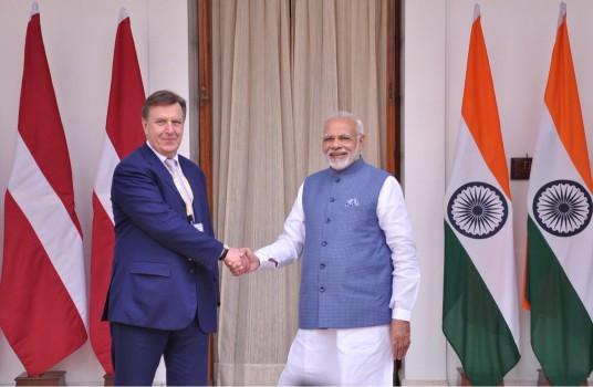 Prime Minister Narendra Modi on Friday met his Latvian counterpart Maris Kucinskis and held bilateral talks. 