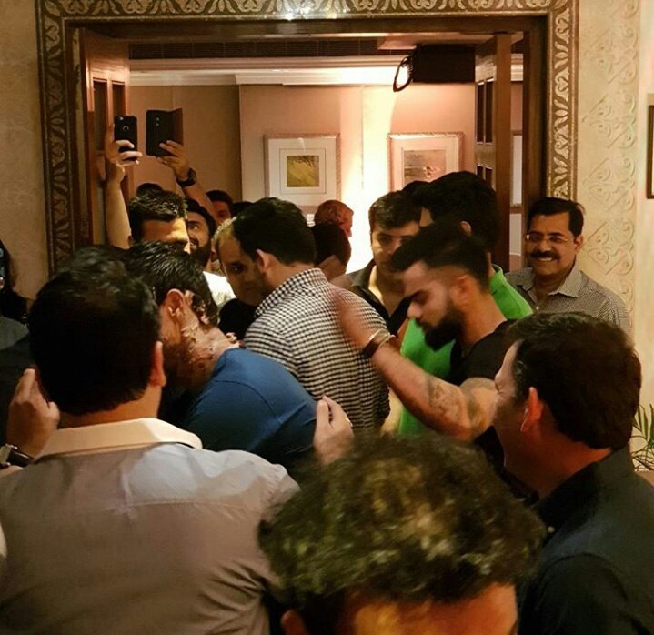 Ashish Nehra gets his face smeared with cake at farewell party. Virat Kohli,Virender Sehwag,Ashish Nehra,Ashish Nehra farewell party,Ashish Nehra farewell,ashish nehra farewell pics,ashish nehra farewell images,ashish nehra farewell stills,ashish nehra farewell pictures,ashish nehra farewell photos