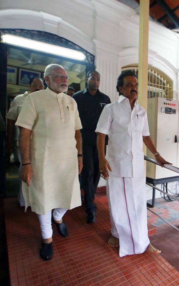 This is the first time Modi has met Karunanidhi at his residence. Modi's visit comes at a time when Stalin has been attacking the central government. Narendra Modi,Narendra Modi meets Karunanidhi,Karunanidhi,DMK chief Karunanidhi,Narendra Modi meets MK Stalin,MK Stalin,Narendra Modi in Chennai