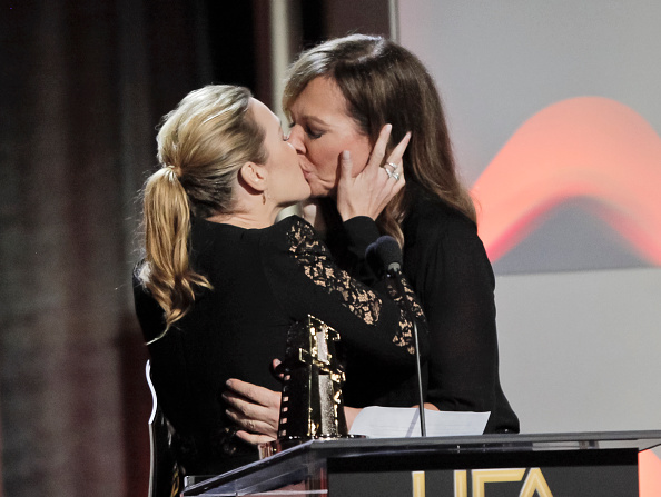 Actress Kate Winslet, who won the Hollywood Actress Award for her performance in Woody Allen's latest film "Wonder Wheel", had a kissing moment with Allison Janney on stage. The moment was prompted after Winslet said she would like to "be" Janney as well as "stroke" and "kiss (her) someday", reports hollywoodreporter.com. Kate Winslet and Allison Janney kiss,Kate Winslet,Allison Janney,Kate Winslet Allison Janney kiss,Kate Winslet Allison Janney lock lips,Hollywood Film Awards
