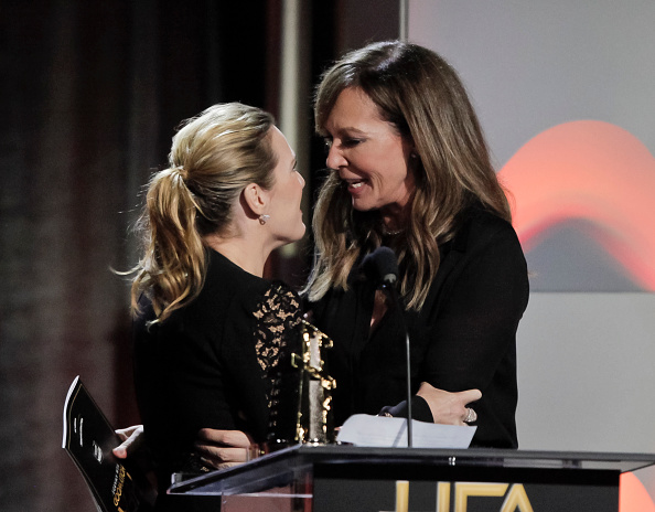 "I know I don't really know you but I know I just want to be you. I do, or just stroke you or something. I mean, we could always kiss, maybe? Maybe?" Kate Winslet and Allison Janney kiss,Kate Winslet,Allison Janney,Kate Winslet Allison Janney kiss,Kate Winslet Allison Janney lock lips,Hollywood Film Awards