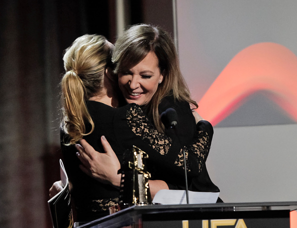 Janney then headed to the stage, prompting Winslet to remark: "Ah, it's gonna happen! This is an exciting moment!" Janney, herself an honoree with the Hollywood Supporting Actress Award for her performance in "I, Tonya", gave Winslet a kiss before heading back to her seat. Kate Winslet and Allison Janney kiss,Kate Winslet,Allison Janney,Kate Winslet Allison Janney kiss,Kate Winslet Allison Janney lock lips,Hollywood Film Awards