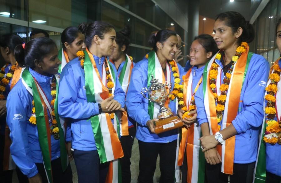 After the 1-1 tie in the regulation time the game went to shoot outs where India clinched the issue. Indian women's hockey team,women's hockey team,T3 Airport,Indian women hockey team