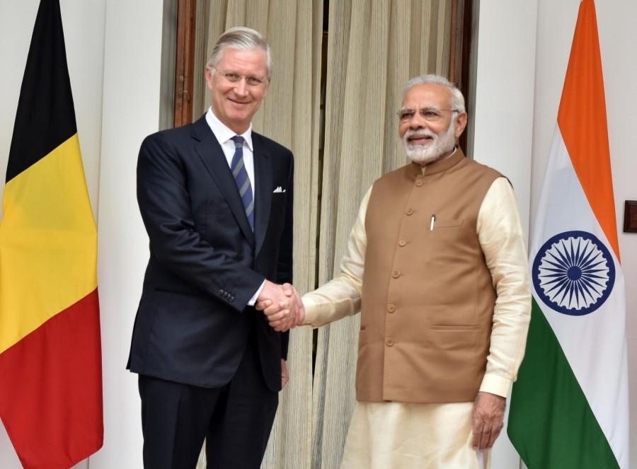 Prime Minister Narendra Modi on Tuesday received Belgium's King Phillipe ahead of bilateral discussions here. "PM @narendramodi receives His Majesty The King Philippe of Belgium at Hyderabad House on his 1st State visit to India," External Affairs Ministry spokesperson Raveesh Kumar tweeted. King Phillipe and Queen Mathilde arrived here on Sunday on a week-long state visit to India. This is the royal couple's first visit to India since King Phillipe's ascension to the throne in 2013. Narendra Modi,Narendra Modi meets Belgian King Phillip,Narendra Modi meets King Phillip,Belgian King Phillipe,Hyderabad House