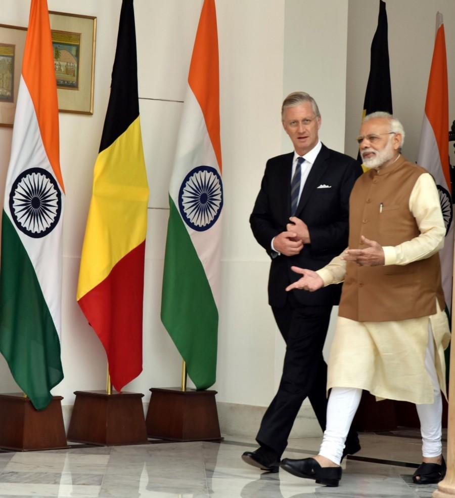Modi visited Belgium in March 2016 at the invitation of his Belgian counterpart Charles Michel. This is the third state visit to India by the Belgian royalty, the earlier ones happening in 1970 and 2008. A Belgian King visits a country only once in the course of his reign. Narendra Modi,Narendra Modi meets Belgian King Phillip,Narendra Modi meets King Phillip,Belgian King Phillipe,Hyderabad House