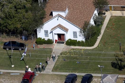 An aerial photo showing the site of a mass shooting at the First Baptist Church of Sutherland Springs, Texas, U.S., November 6, 2017.