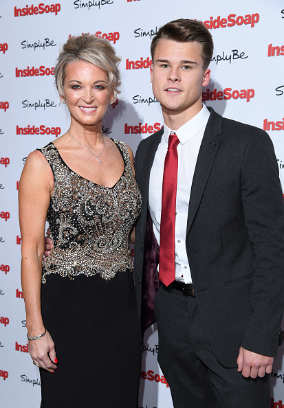 Gillian Taylforth and Harrison Taylforth-Knights attend the Inside Soap Awards at The Hippodrome on November 6, 2017 in London, England. Gillian Taylforth,Davood Ghadami,Tina O'Brien,Lysette Anthony,Dianne Buswell,Inside Soap Awards 2017,Soap Awards 2017