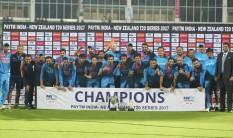 The three-match series was locked 1-1 after the hosts won the opening match in Delhi while New Zealand clinched the second encounter in Rajkot. With heavy rain lashing the city, the start of the third T20I was delayed by a couple of hours and the match was reduced to an eight overs a side affair. Having restricted the hosts to 67/5 after winning the toss, the New Zealand batsmen struggled right from the start and could only manage 61/6 in their eight overs.