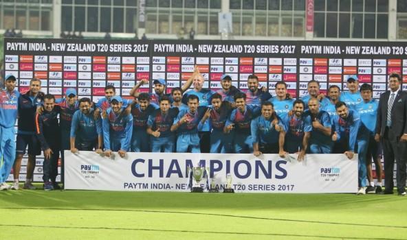 The three-match series was locked 1-1 after the hosts won the opening match in Delhi while New Zealand clinched the second encounter in Rajkot. With heavy rain lashing the city, the start of the third T20I was delayed by a couple of hours and the match was reduced to an eight overs a side affair. Having restricted the hosts to 67/5 after winning the toss, the New Zealand batsmen struggled right from the start and could only manage 61/6 in their eight overs.