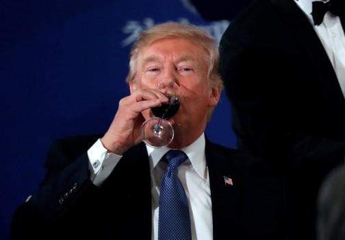 U.S. President Donald Trump attends a state dinner hosted by South Korea's President Moon Jae-in in his honor at the Blue House in Seoul, South Korea November 7, 2017.