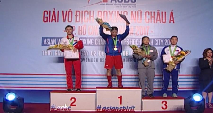 Star Indian boxer M.C. Mary Kom defeated Hyang Mi Kim of North Korea in the women's 48kg category to clinch gold at the Asian Boxing Championship here on Wednesday. The Olympic bronze medallist got the better of her opponent in a unanimous 5-0 verdict in the final to win her fifth gold at the Asian Boxing Championship and first in the 48 kg category. Mary Kom,Mary Kom wins gold,Asian women's Boxing Championships,Indian boxer Mary Kom,MC Mary Kom,Hyang Mi Kim,Asian Boxing Championship