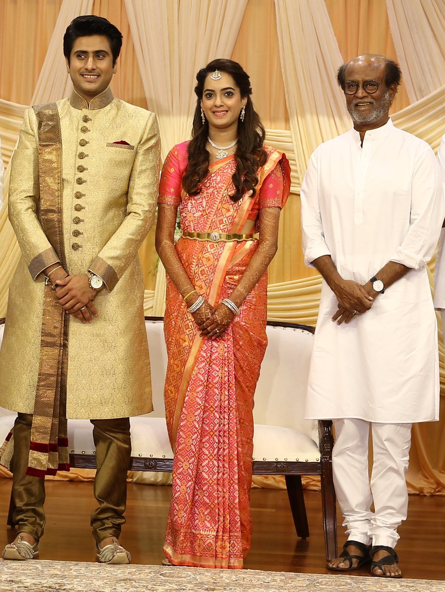 Film Producer & Financier Mr Raghunandan Son Shyam Weds AVM Saravanan Grand Daughter & MS Guhan's Daughter Aparna. Superstar Rajinikanth,Rajinikanth,AVM Saravanan,aparna guhan,maitreya,shyam,aparna guhan marriage,maitreya wedding,aparna guhan maitreya marriage,tamil celebrity wedding,avm saravanan granddaughter wedding