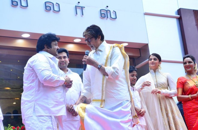 Amitabh Bachchan and Prabhu Vikram Prabhu,Prabhu,Amitabh Bachchan,Aishwarya Rai,Akkineni Nagarjuna,Shivaraj Kumar,Kalyan Jewellers,Kalyan Jewellers Inauguration in Chennai,Amitabh Bachchan and Aishwarya Rai Launch Kalyan Jewellers in Chennai