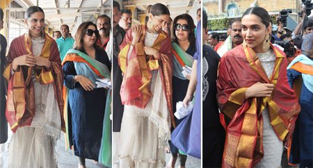 Deepika Padukone, Farah Khan and Dinesh Vijan at Tirumala Tirupathi temple ahead of Padmavati release. Deepika Padukone,Farah Khan,Dinesh Vijan,Deepika Padukone visits Tirupathi Temple,Deepika Padukone at Tirupathi Temple,Deepika Padukone at Tirupathi,Deepika Padukone at Tirumala Temple,Deepika Padukone offers prayer at Tirupathi Temple
