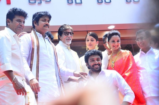 Celebs at Kalyan Jewellers Launch in Chennai Vikram Prabhu,Prabhu,Amitabh Bachchan,Aishwarya Rai,Akkineni Nagarjuna,Shivaraj Kumar,Kalyan Jewellers,Kalyan Jewellers Inauguration in Chennai,Amitabh Bachchan and Aishwarya Rai Launch Kalyan Jewellers in Chennai