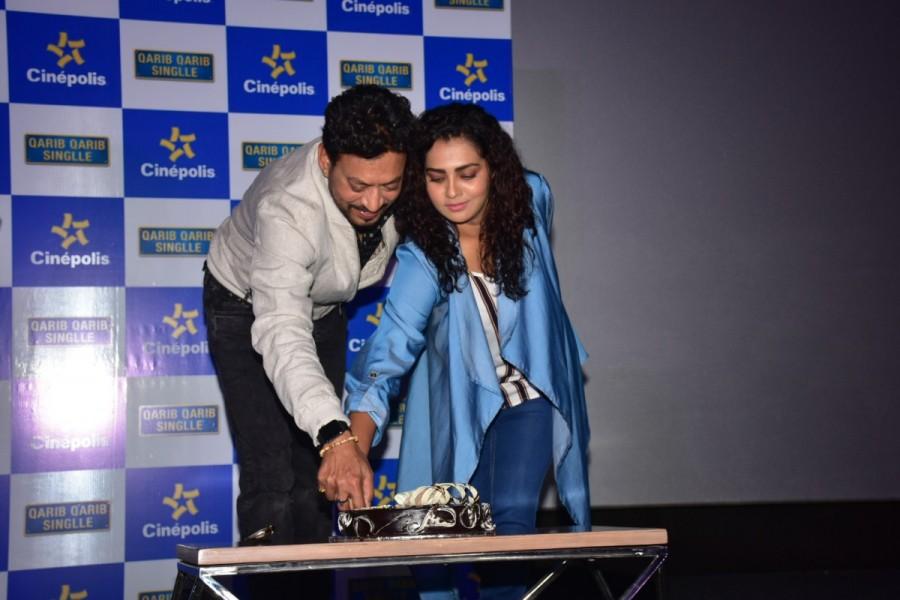 Irrfan Khan said "This is the first time I have tears in my eyes seeing your reactions. We are alive because of you, you are acknowledging our effort even we are telling you stories and I want to do stories where I can indicate a hero inside you. You know we see a lot of cinemas where a hero is something who is a superman or is not identifiable who you don't relate to that person. I want to create stories where I could tell you that there is a hero inside everybody and you should also be able to romance like this, it is not only me." Qarib Qarib Singlle,Irrfan Khan & Parvathy,Irrfan Khan,Parvathy