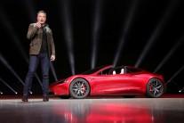 Tesla CEO Elon Musk unveils the Roadster 2 during a presentation in Hawthorne, California.