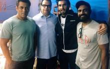 Ramesh Taurani shared image by tweeting: @RanveerOfficial visits the set of Race bringing with him a riot of laughter always @BeingSalmanKhan @remodsouza @tipsofficial #FriendsOfRace #Race3 #Eid2018