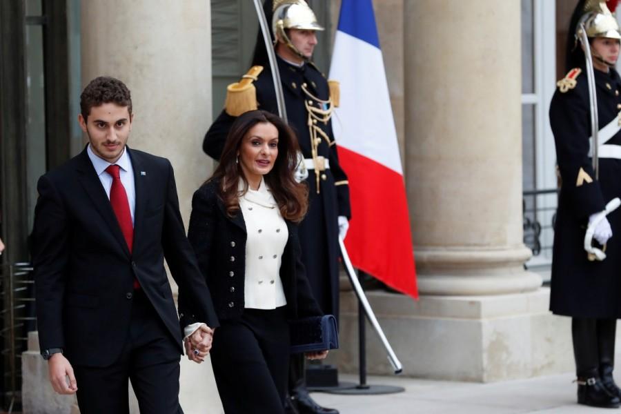 Lara, the wife of Saad al-Hariri, who announced his resignation as Lebanon's Prime Minister while on a visit to Saudi Arabia and their son Houssam leave the Elysee Palace in Paris, France, November 18, 2017. Saad al-Hariri,Lebanon’s Prime Minister Saad al-Hariri,PM Saad al-Hariri,Emmanuel Macron,President Emmanuel Macron,Lebanon