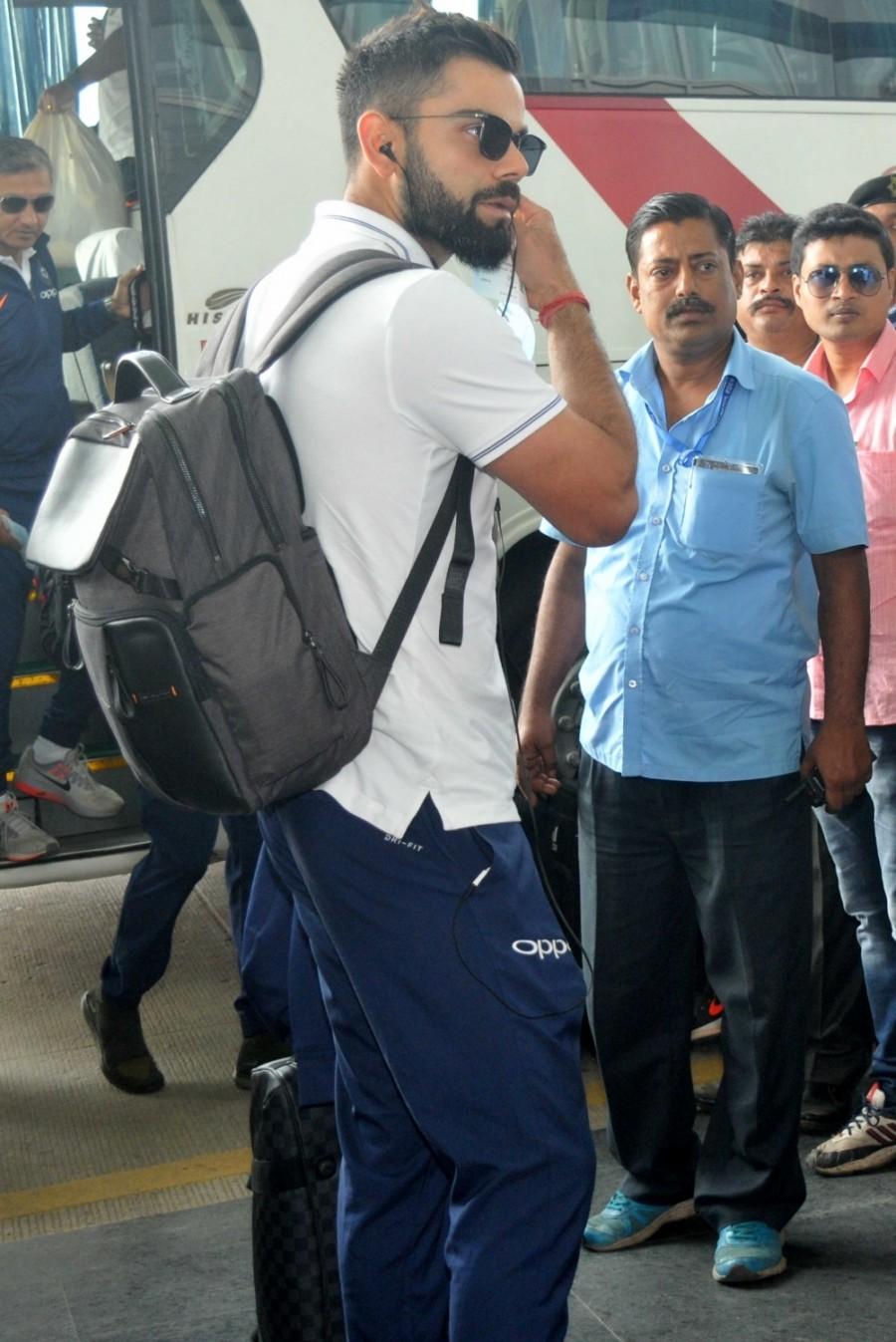Indian captain Virat Kohli departs for Nagpur from Kolkata on Nov 21, 2017. Virat Kohli,Rohit Sharma,Cheteshwar Pujara,Kuldeep Yadav,India vs Sri Lanka,India vs Sri Lanka 2nd Test,India vs Sri Lanka 2017
