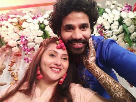 Actress Namitha with her Fiance Veer.