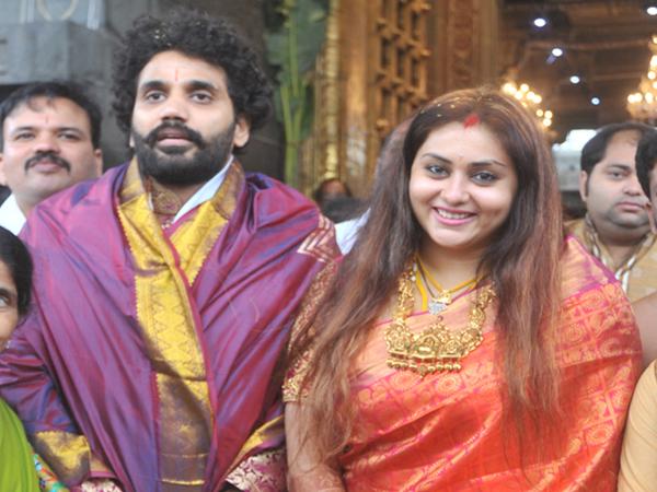 Actress Namitha along with her husband Veerandra offer special prayers at Tirumala. Namitha,Namitha and Veerandra,Namitha at Tirumala,Namitha at tirupati,Namitha offers prayer at tirupati,Veerandra