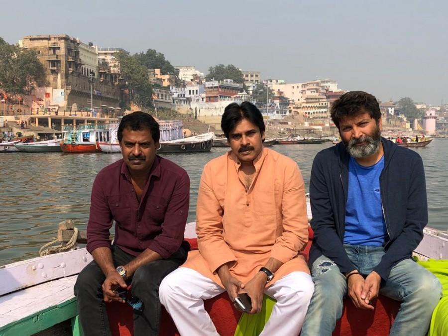 Photography Sri ManiKandan, Power Star Pawan Kalyan and director Trivikram Srinivas during first look launch of Agnatha Vaasi. Pawan Kalyan,Trivikram Srinivas,Pawan Kalyan and Trivikram Srinivas,Agnathavasi,Agnatha Vaasi first look,Agnatha Vaasi poster,Agnatha Vaasi first look poster