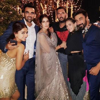 Yuvraj Singh, Aashish Chaudhary, Samita Bangargi at Zaheer Khan and Sagarika Ghatge wedding reception.