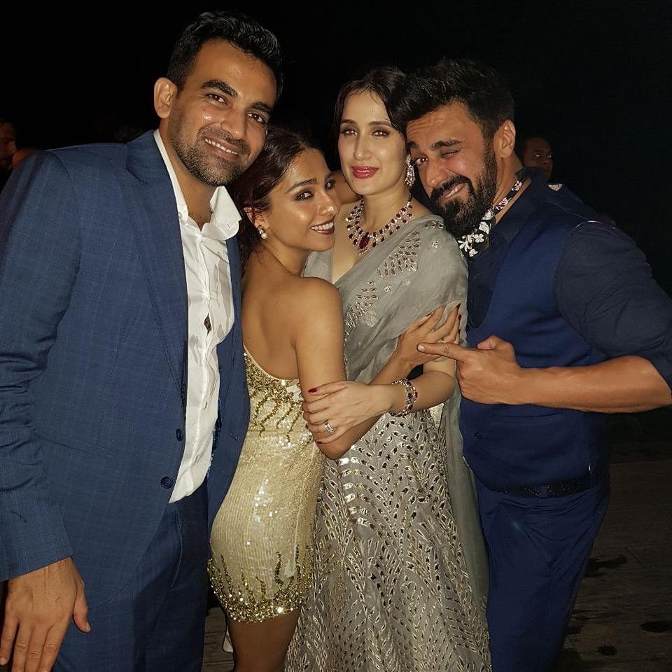 Aashish Chaudhary with his wife Samita Bangargi at Zaheer Khan and Sagarika Ghatge wedding reception. Yuvraj Singh,Ashish Nehra,Aashish Chaudhary,Zaheer Khan and Sagarika Ghatge wedding reception,Zaheer Khan wedding reception,Sagarika Ghatge wedding reception,Zaheer Khan and Sagarika Ghatge wedding reception pics,Zaheer Khan and Sagarika Ghatge wedding re