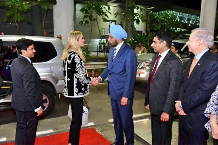 US Consul General in Hyderabad, Katherine Hadda, state's Principal Secretary Information Technology Industry and Commerce Jayesh Ranjan, and senior police officers Anjani Kumar and Shikha Goyal were among those who received her at a simple ceremony. Emerging from the airport terminal, she shook hands with the officials before boarding a vehicle to reach Trident Hotel in Hitec City, about two km from Hyderabad International Convention Centre (HICC), the venue of GES. Donald Trump,Donald Trump daughter,Ivanka Trump,Ivanka Trump in India,Ivanka Trump in Hyderabad,Ivanka arrives in Hyderabad,Global Entrepreneurship Summit,GES