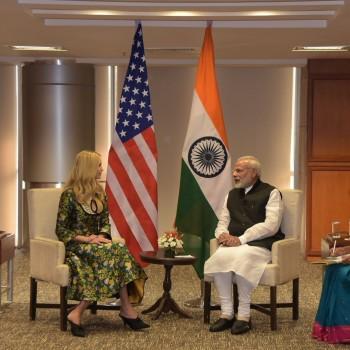 PM Narendra modi meets Ivanka Trump on the sidelines of the Global Entrepreneurship Summit in Hyderabad.
