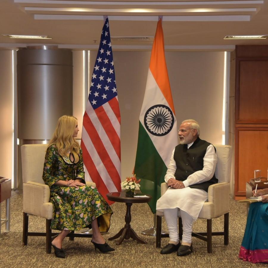 PM Narendra modi meets Ivanka Trump on the sidelines of the Global Entrepreneurship Summit in Hyderabad. Ivanka Trump meets PM Narendra modi,Ivanka Trump meets PM modi,Ivanka Trump meets modi,Modi meets Ivanka Trump,Ivanka Trump,Narendra modi,GES 2017,Global Entrepreneurship Summit,Global Entrepreneurship Summit 2017