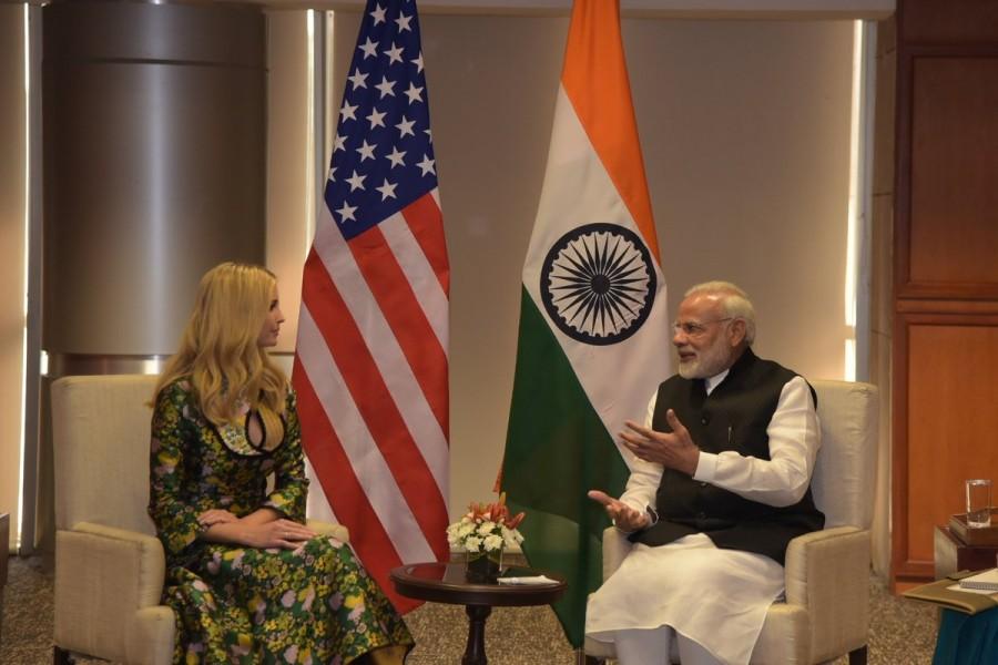 PM Narendra modi meets Ivanka Trump on the sidelines of the Global Entrepreneurship Summit in Hyderabad. Ivanka Trump meets PM Narendra modi,Ivanka Trump meets PM modi,Ivanka Trump meets modi,Modi meets Ivanka Trump,Ivanka Trump,Narendra modi,GES 2017,Global Entrepreneurship Summit,Global Entrepreneurship Summit 2017