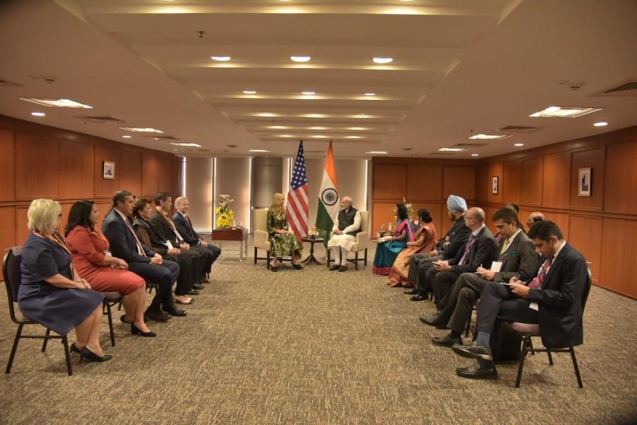 PM Narendra modi meets Ivanka Trump on the sidelines of the Global Entrepreneurship Summit in Hyderabad. Ivanka Trump meets PM Narendra modi,Ivanka Trump meets PM modi,Ivanka Trump meets modi,Modi meets Ivanka Trump,Ivanka Trump,Narendra modi,GES 2017,Global Entrepreneurship Summit,Global Entrepreneurship Summit 2017