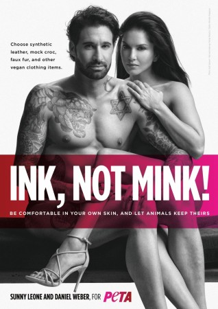 Actress Sunny Leone and her husband Daniel Weber have urged everyone to promote cruelty-free fashion wear. The couple feature together in a new People for the Ethical Treatment of Animals (PETA) India ad, which reads: "Ink, Not Mink! Be Comfortable in Your Own Skin, and Let Animals Keep Theirs." Sunny Leone,Daniel Weber,Sunny Leone Daniel Weber,Sunny Leone Daniel Weber PETA campaign,peta campaign,sunny leone nude,sunny leone bold picture,sunny leone daniel weber nude,Sunny Leone Daniel Weber go bare