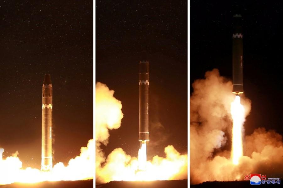 North Korea said the new missile reached an altitude of about 4,475 km (2,780 miles) - more than 10 times the height of the International Space Station - and flew 950 km (590 miles) during its 53-minute flight. North Korea,North Korea missile test,intercontinental ballistic missile,ballistic missile