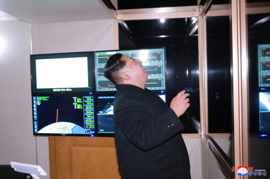 Kim Jong Un is seen as the Hwasong-15 was successfully launched. Kim personally guided the missile test and said the new launcher was "impeccable," state media said. He described the new vehicle as a "breakthrough." North Korea also described itself as a "responsible nuclear power," saying its strategic weapons were developed to defend itself from "the U.S. imperialists' nuclear blackmail policy and nuclear threat." North Korea,North Korea missile test,intercontinental ballistic missile,ballistic missile