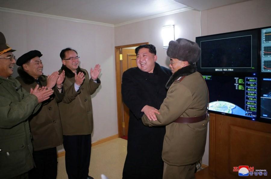 Kim Jong Un is seen as the newly developed intercontinental ballistic rocket Hwasong-15 was successfully launched. "After watching the successful launch of the new type ICBM Hwasong-15, Kim Jong Un declared with pride that now we have finally realized the great historic cause of completing the state nuclear force, the cause of building a rocket power," according to a statement read by a television presenter. North Korea,North Korea missile test,intercontinental ballistic missile,ballistic missile