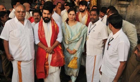 Actor Ram Charan and his wife Upasana Kamineni has visited Tirumala Tirupati temple and offered their special prayers to lord Venkateswara.