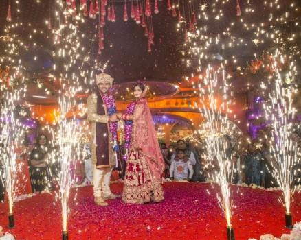 Abhishek and Akanksha after the jai maala ceremony.