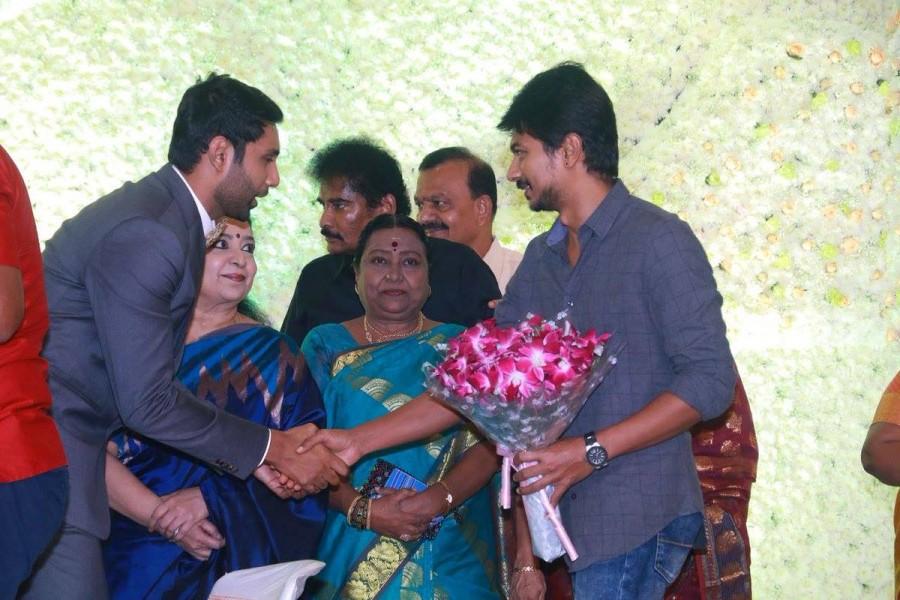 Udhayanidhi Stalin at Aadhav and Vinodhnie wedding reception. Udhayanidhi Stalin,Raadhika Sarathkumar,Ramya Subramanian,Aadhav and Vinodhnie wedding reception,Aadhav and Vinodhnie reception,Aadhav wedding reception,Vinodhnie wedding reception,Sridevi Vijaykumar