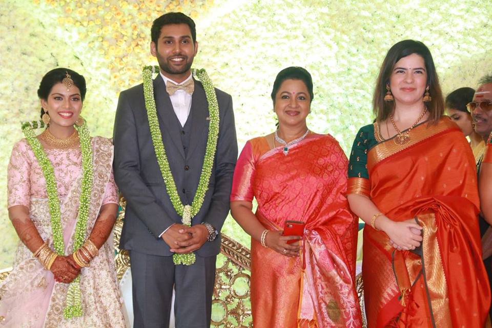 Raadhika Sarathkumar at Aadhav and Vinodhnie wedding reception. Udhayanidhi Stalin,Raadhika Sarathkumar,Ramya Subramanian,Aadhav and Vinodhnie wedding reception,Aadhav and Vinodhnie reception,Aadhav wedding reception,Vinodhnie wedding reception,Sridevi Vijaykumar